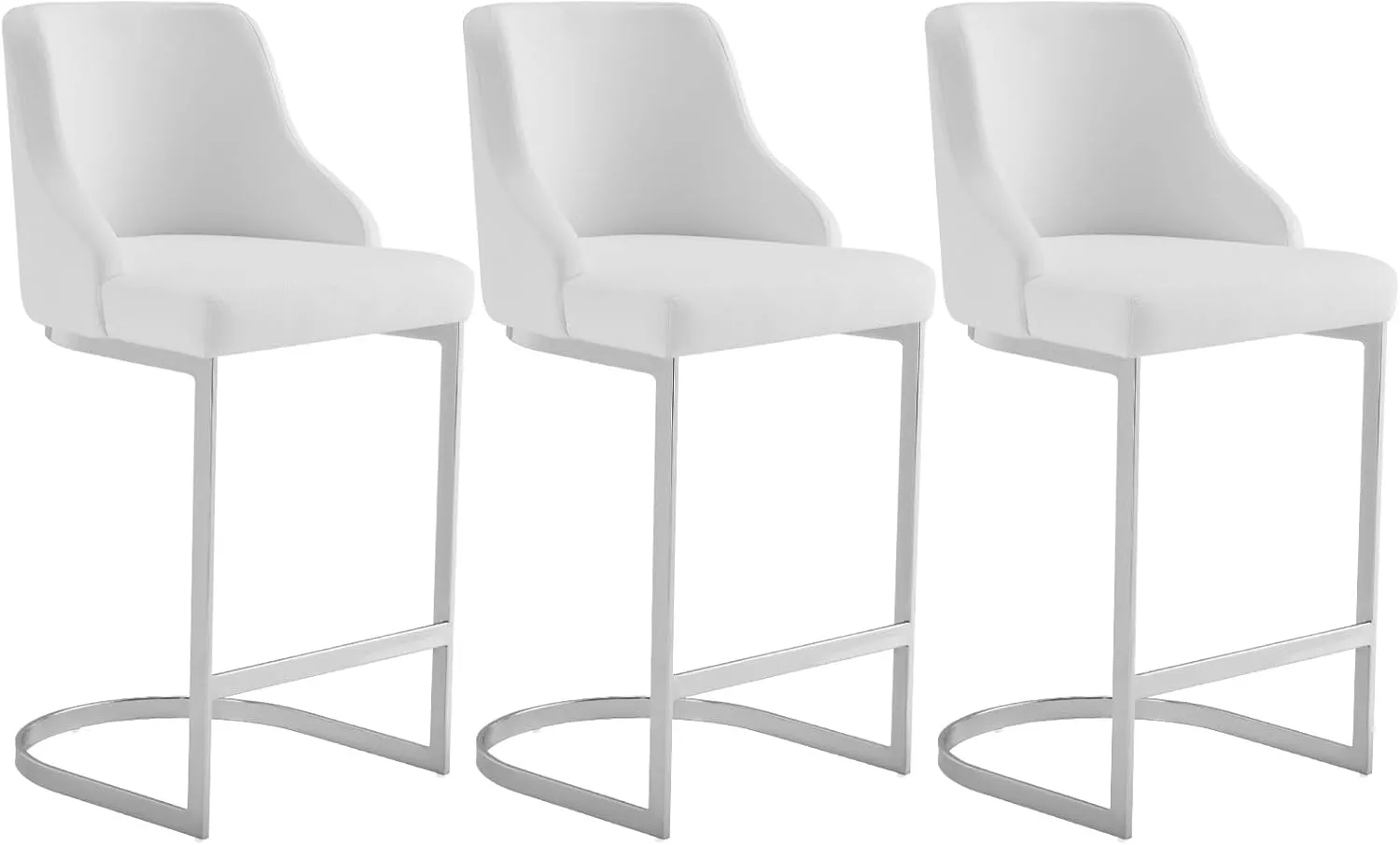 26-Inch Bar Stools, Counter Height Bar Stools with Back, Modern Counter Stools with Steel U-Shaped Base, Upholstered PU Leather Barstool for Kitchen Counter Island, White