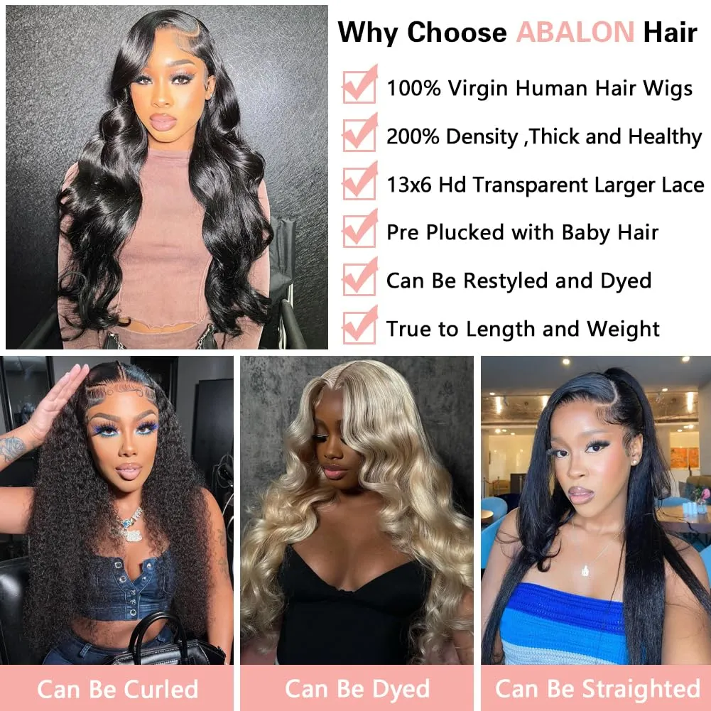 28 Inch 13x6 Lace Front Wigs Human Hair Body Wave Wig 200% Density 13x6 HD Lace Frontal Wigs Human Hair Glueless Wigs Human Hair for Women Brazilian Virgin Human Hair Wig Natural Color