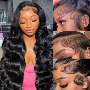 28 Inch 13x6 Lace Front Wigs Human Hair Body Wave Wig 200% Density 13x6 HD Lace Frontal Wigs Human Hair Glueless Wigs Human Hair for Women Brazilian Virgin Human Hair Wig Natural Color