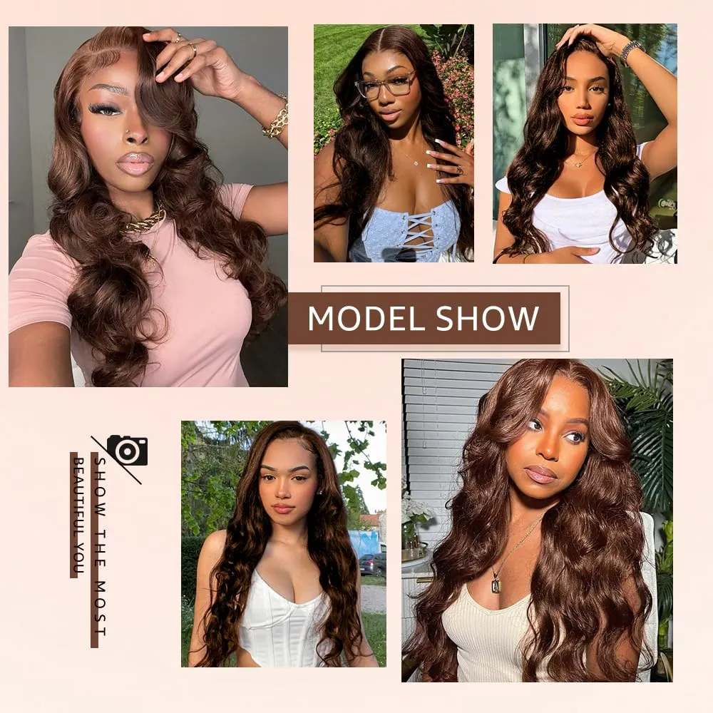 28 Inch Chocolate Brown Lace Front Wig 13x4 Body Wave Lace Front Wigs Human Hair Pre Plucked with Baby Hair Brown Wig Human Hair 200 Density HD Lace Frontal Wigs Human Hair