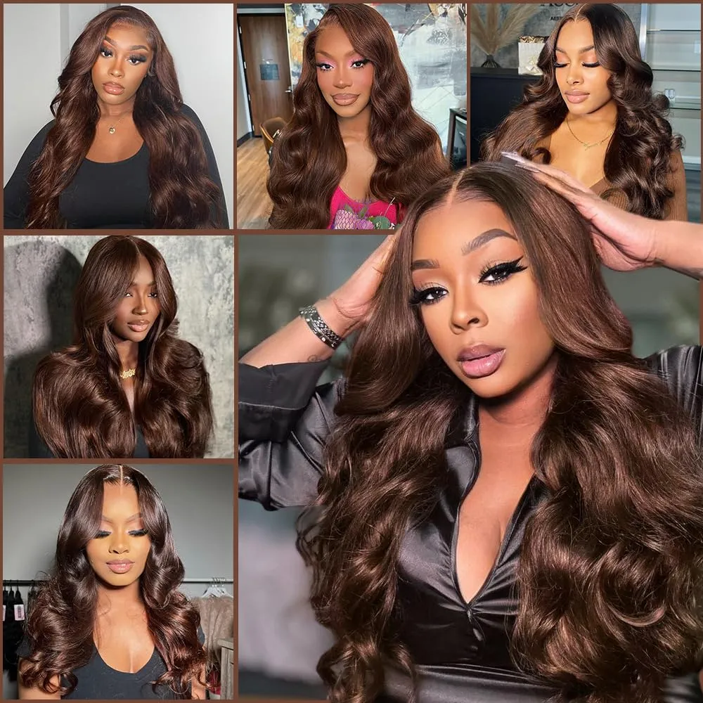 28 Inch Chocolate Brown Lace Front Wig 13x4 Body Wave Lace Front Wigs Human Hair Pre Plucked with Baby Hair Brown Wig Human Hair 200 Density HD Lace Frontal Wigs Human Hair