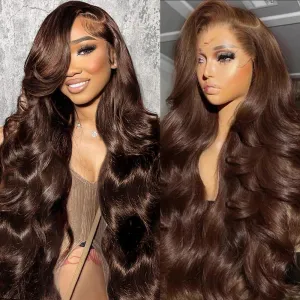 28 Inch Chocolate Brown Lace Front Wig 13x4 Body Wave Lace Front Wigs Human Hair Pre Plucked with Baby Hair Brown Wig Human Hair 200 Density HD Lace Frontal Wigs Human Hair