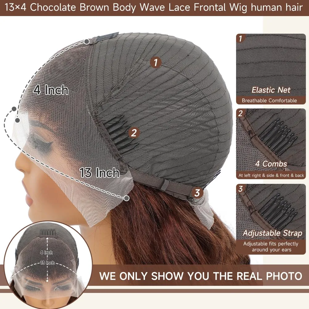 28 Inch Chocolate Brown Lace Front Wig 13x4 Body Wave Lace Front Wigs Human Hair Pre Plucked with Baby Hair Brown Wig Human Hair 200 Density HD Lace Frontal Wigs Human Hair