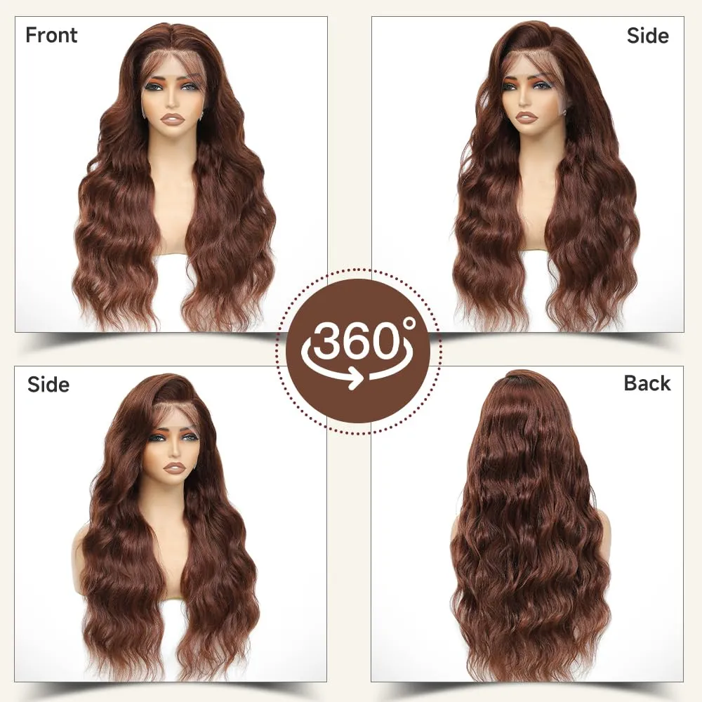 28 Inch Chocolate Brown Lace Front Wig 13x4 Body Wave Lace Front Wigs Human Hair Pre Plucked with Baby Hair Brown Wig Human Hair 200 Density HD Lace Frontal Wigs Human Hair