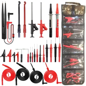 28PCS Multimeter Test Leads Kit with 6 Pockets Roll Up Tool Bag, Replaceable Wire Piercing Probes, Alligator Clips, Test Hook Clips, Test Tweezer for Digital Electrical Multimeter Testing
