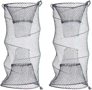 2Pcs Foldable Fishing Net Portable Zinc Plated Mesh Trap Net for Crab Lobster Shrimp and Minnow Lightweight Easy to Use for Freshwater