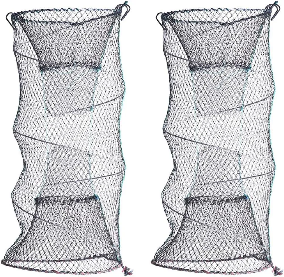 2Pcs Foldable Fishing Net Portable Zinc Plated Mesh Trap Net for Crab Lobster Shrimp and Minnow Lightweight Easy to Use for Freshwater