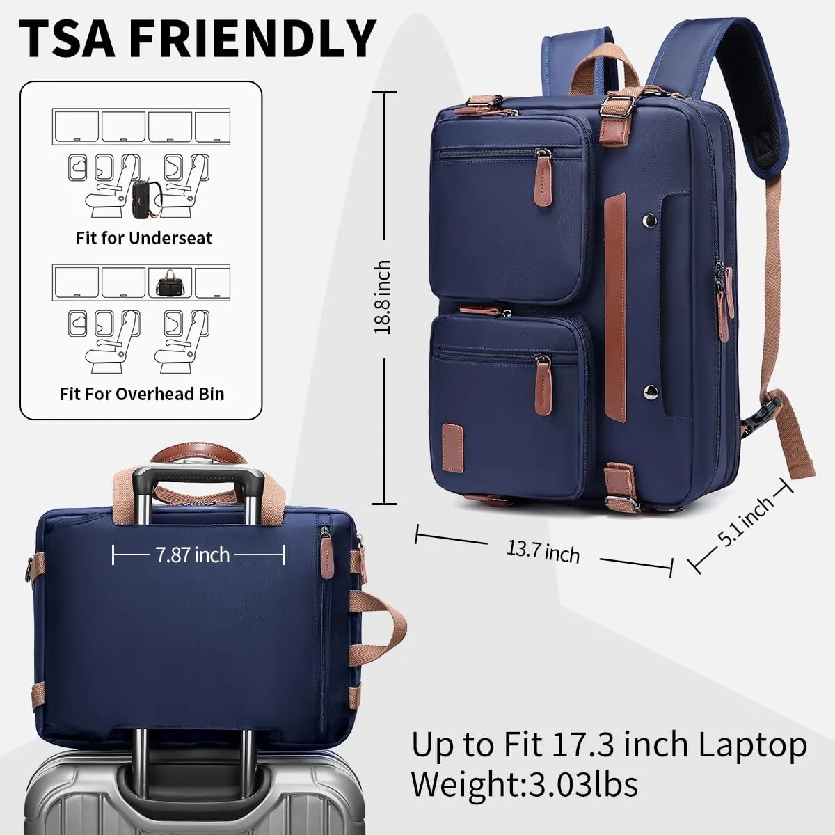 3 in 1 Computer Bag for Men, 17.3 Inch Laptop Backpack, Work Bag for Men, Laptop Bag.Blue