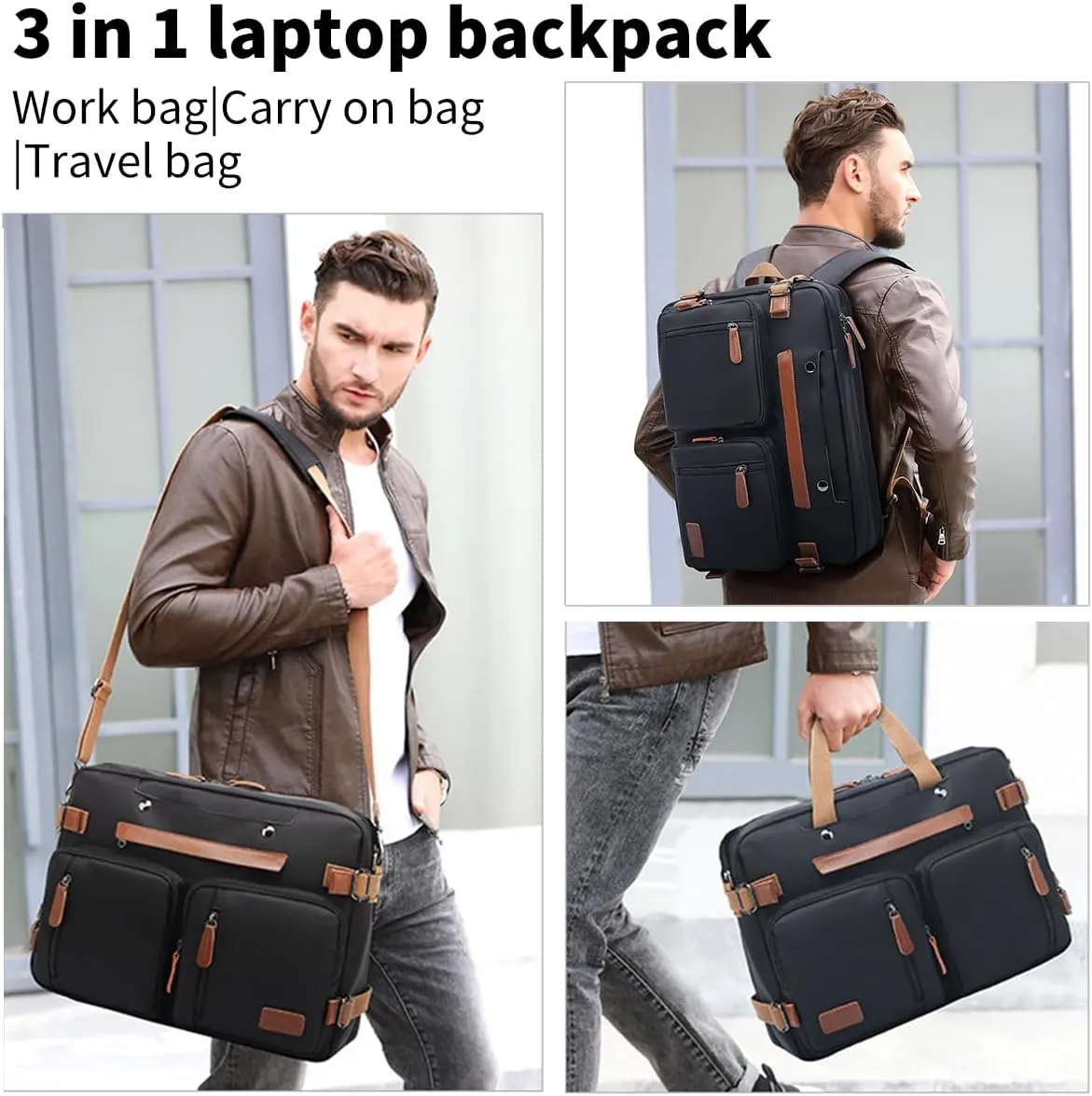 3 in 1 Computer Bag for Men, 17.3 Inch Laptop Backpack, Work Briefcase, Black