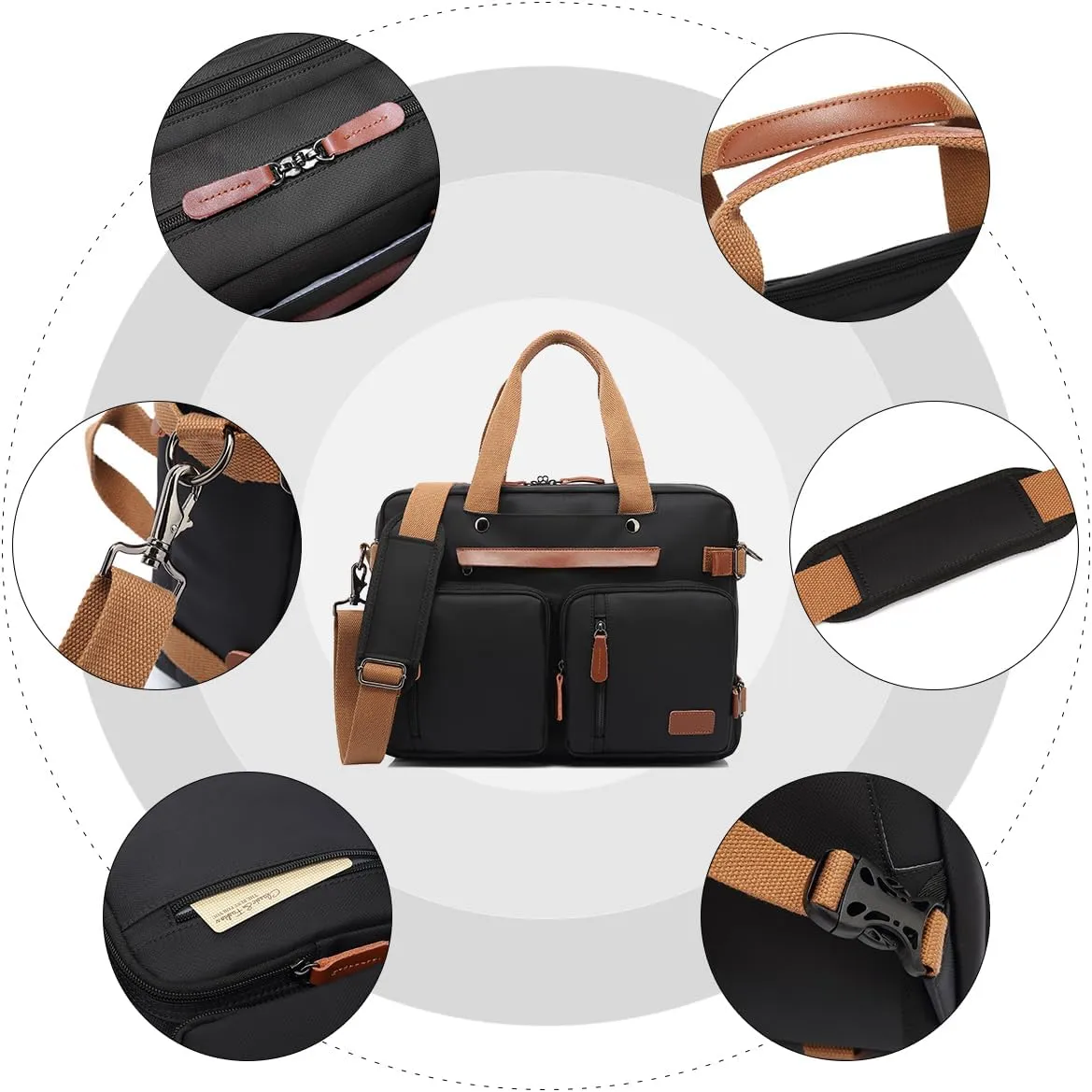 3 in 1 Computer Bag for Men, 17.3 Inch Laptop Backpack, Work Briefcase, Black
