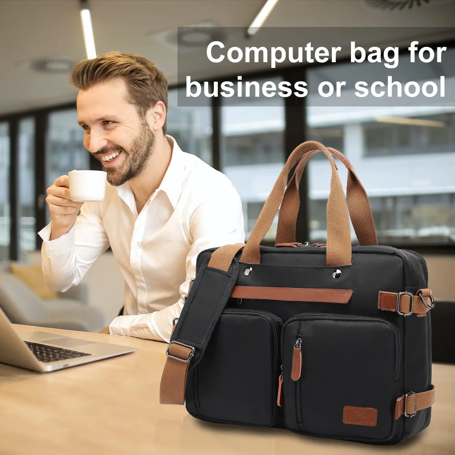 3 in 1 Computer Bag for Men, 17.3 Inch Laptop Backpack, Work Briefcase, Black