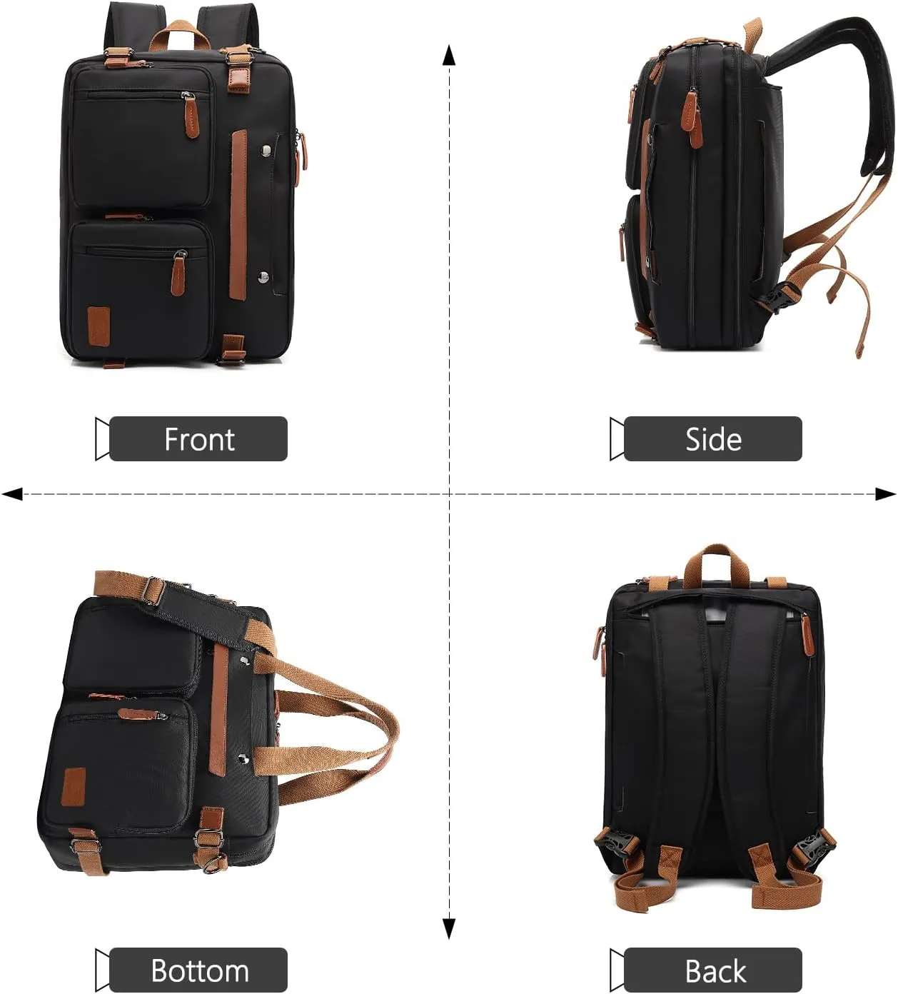 3 in 1 Computer Bag for Men, 17.3 Inch Laptop Backpack, Work Briefcase, Black