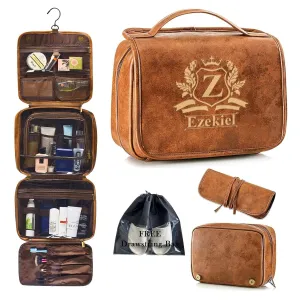 3-in-1 Personalized Toiletry Bag For Men, Waterproof PU Leather Travel Dopp Kit, Large Hanging Travel Organizer Bag, Gifts for Dad, Hubby, Boyfriend, Bridegroom, Groomsmen, Father's Day (Style 3)