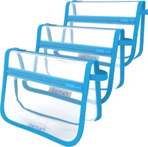 3 Pack TSA Approved Toiletry Bag - Quart Size Travel Bag for Toiletries - Reusable Clear Bag for Liquids - 311 Compliant Airplane Bag Blue