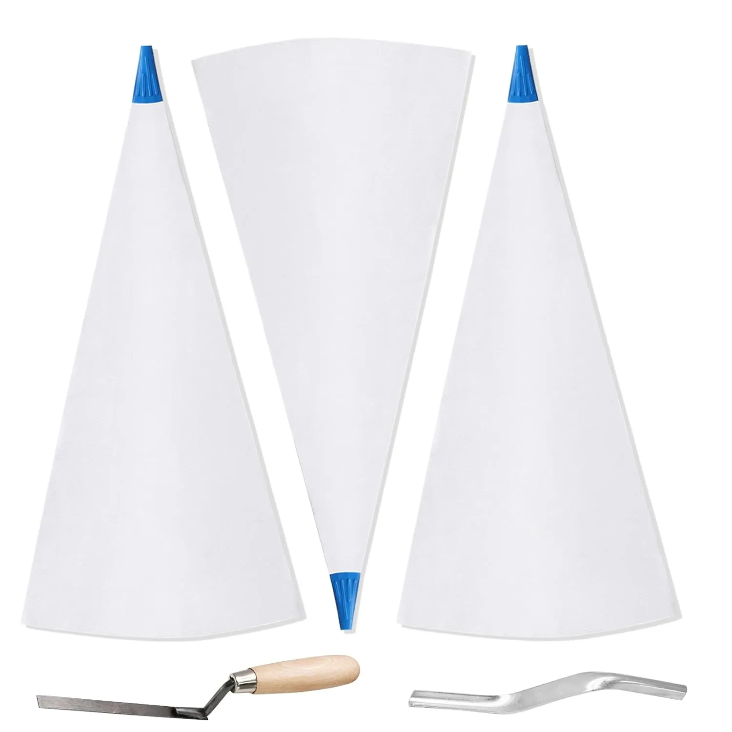 3 Pcs Tile Grout Masonry Mortar Bag with Brick Jointer and Tuck Pointers, 13 x 24 Inch Heavy Duty Tear Puncture Resistant Cement Bag, Caulking Bag for Masonry Tile Installation (Blue Tip)