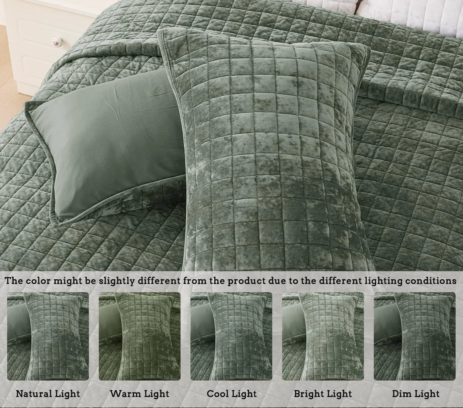3 Pieces Luxurious Velvet Oversized King Quilts Set 120x128 Bedspread Coverlet Quilted Bedding Set with 2 Pillow Shams 20x36 Ultra Soft Comforter for All Season, Army Green
