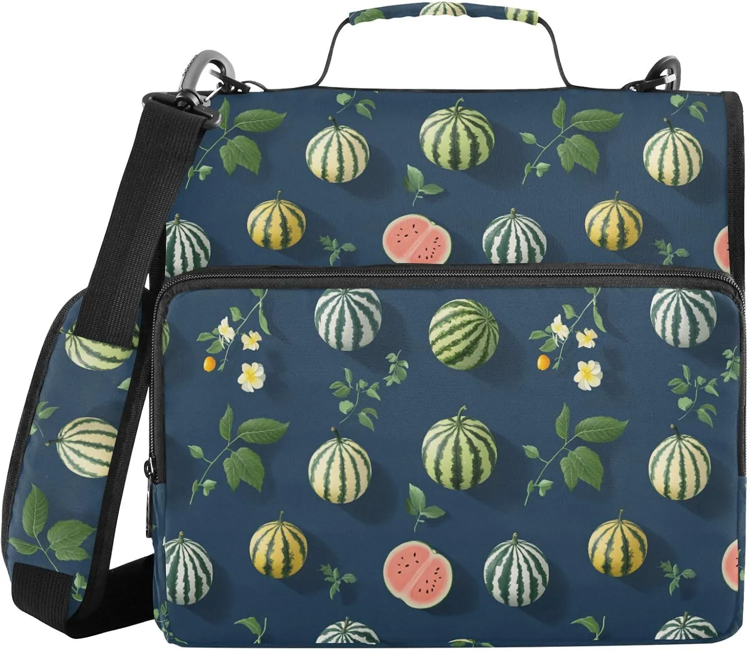 3 Rings 1.5 inch Office Binder Organizer with Shoulder Strap Multiple Pockets Portable Home Travel Safe Storage Bag for Middle School Cartoon Watermelon Fruit