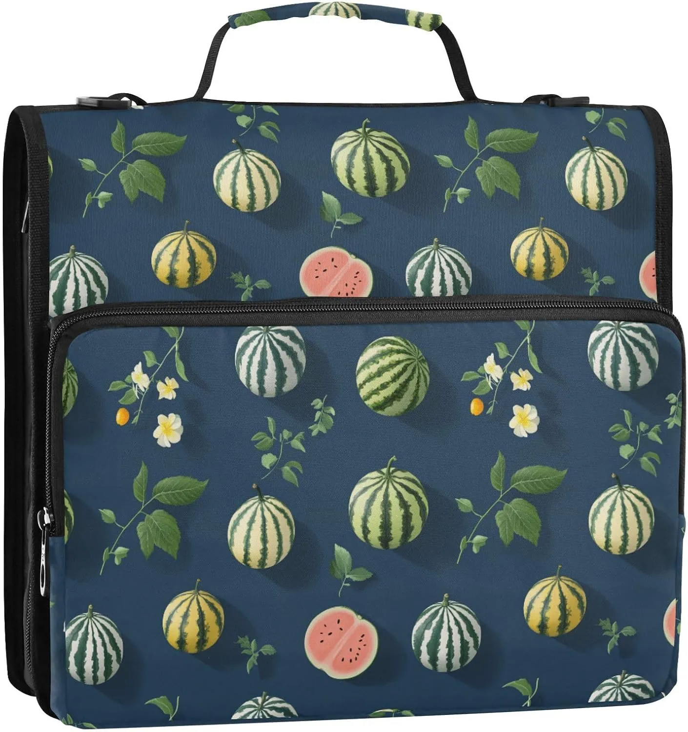 3 Rings 1.5 inch Office Binder Organizer with Shoulder Strap Multiple Pockets Portable Home Travel Safe Storage Bag for Middle School Cartoon Watermelon Fruit
