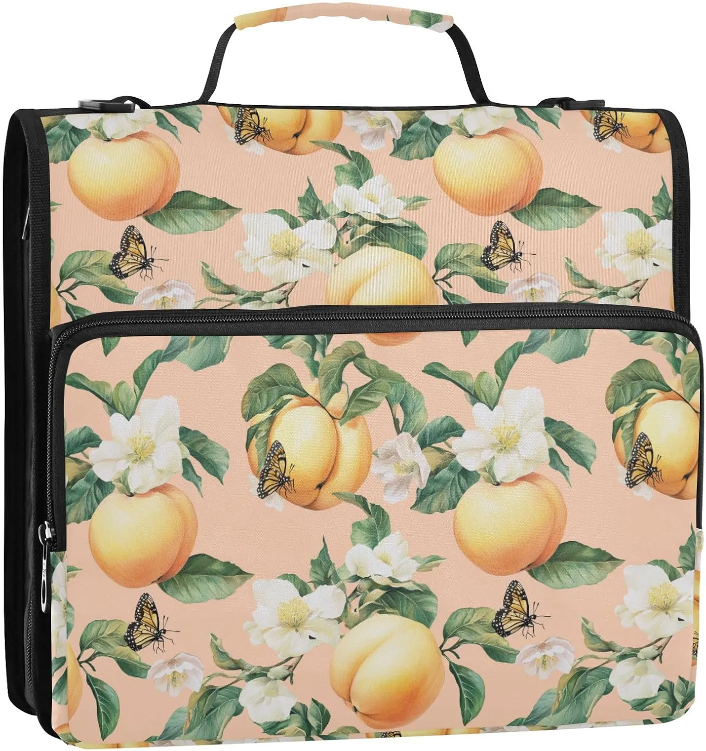 3 Rings 1.5 inch Zipper Binder Organizer with Handle and Removable Shoulder Strap Includes Zip Pocket Portable Home Travel Safe Storage Bag for Middle School Beauty Quince Fruit