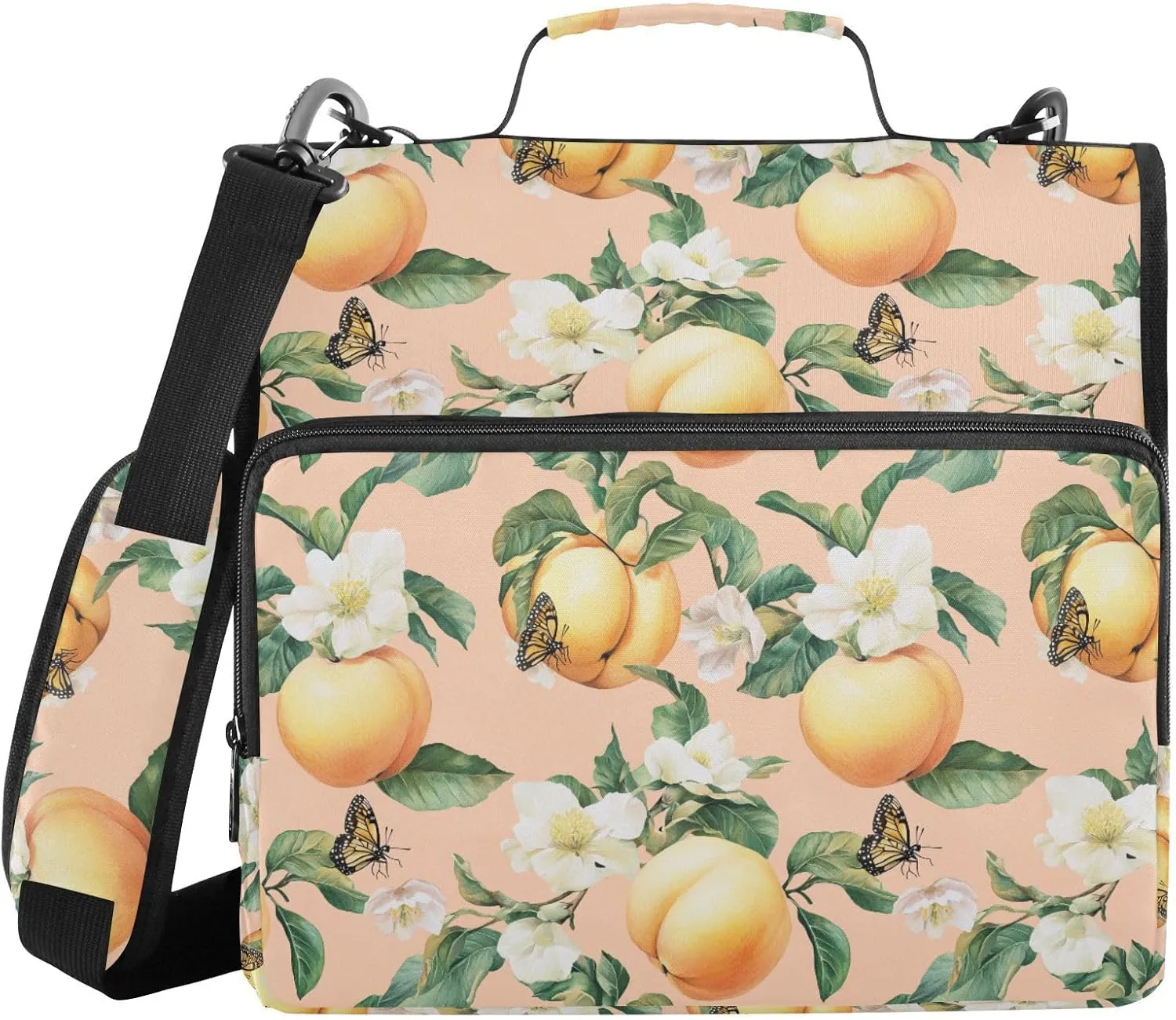 3 Rings 1.5 inch Zipper Binder Organizer with Handle and Removable Shoulder Strap Includes Zip Pocket Portable Home Travel Safe Storage Bag for Middle School Beauty Quince Fruit