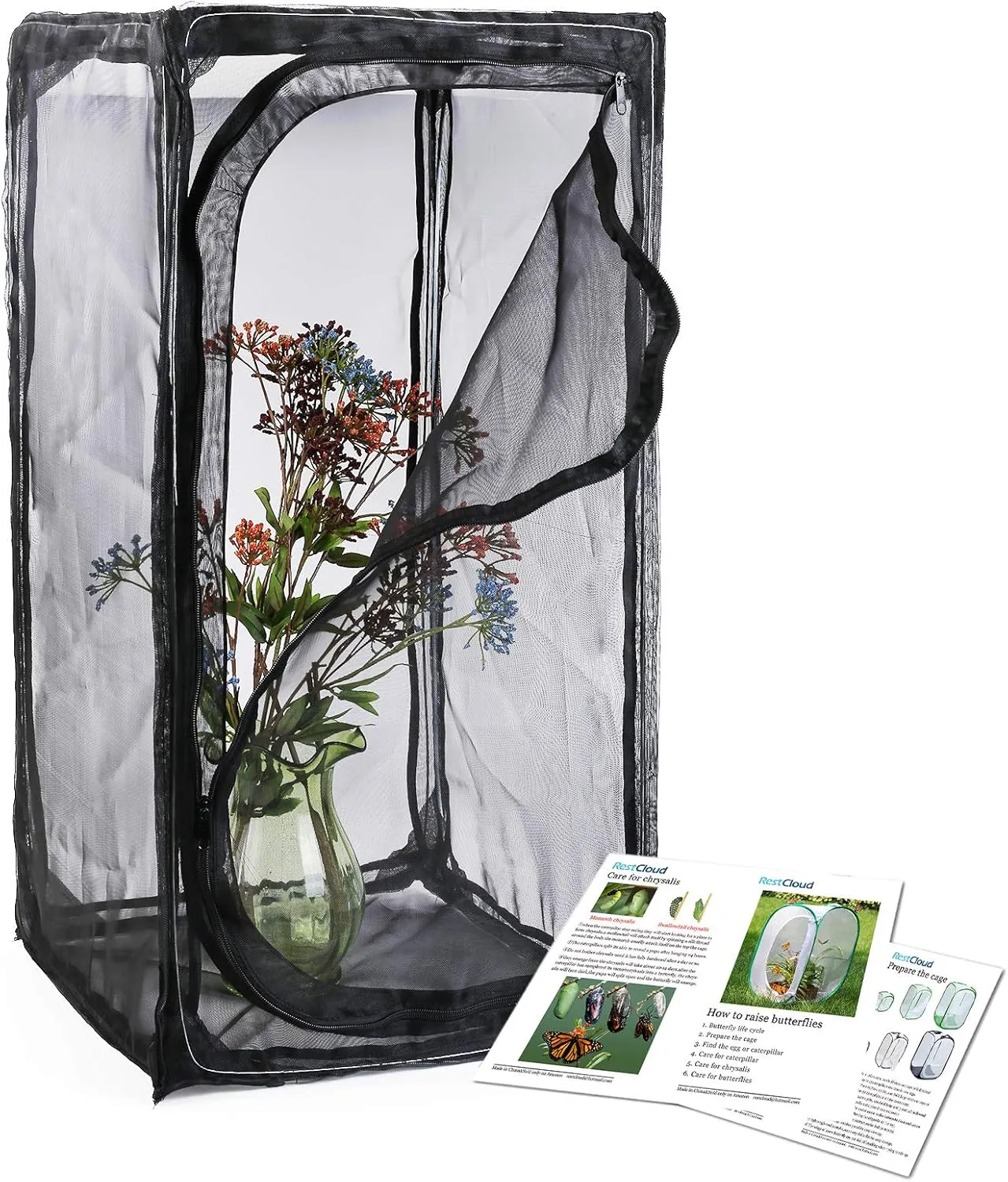 30" Heavy Duty Monarch Butterfly Habitat, Outdoor Collapsible Insect Mesh Cage Terrarium Pop-up with Zipper Protection