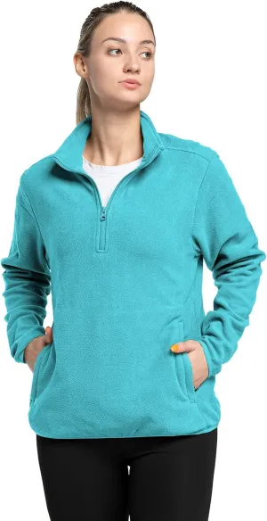 33,000ft Women's Lightweight Long Sleeve Fleece Pullover Jacket, Quarter Zip Top Warm Polar Sweatshirt with Zipper Pockets