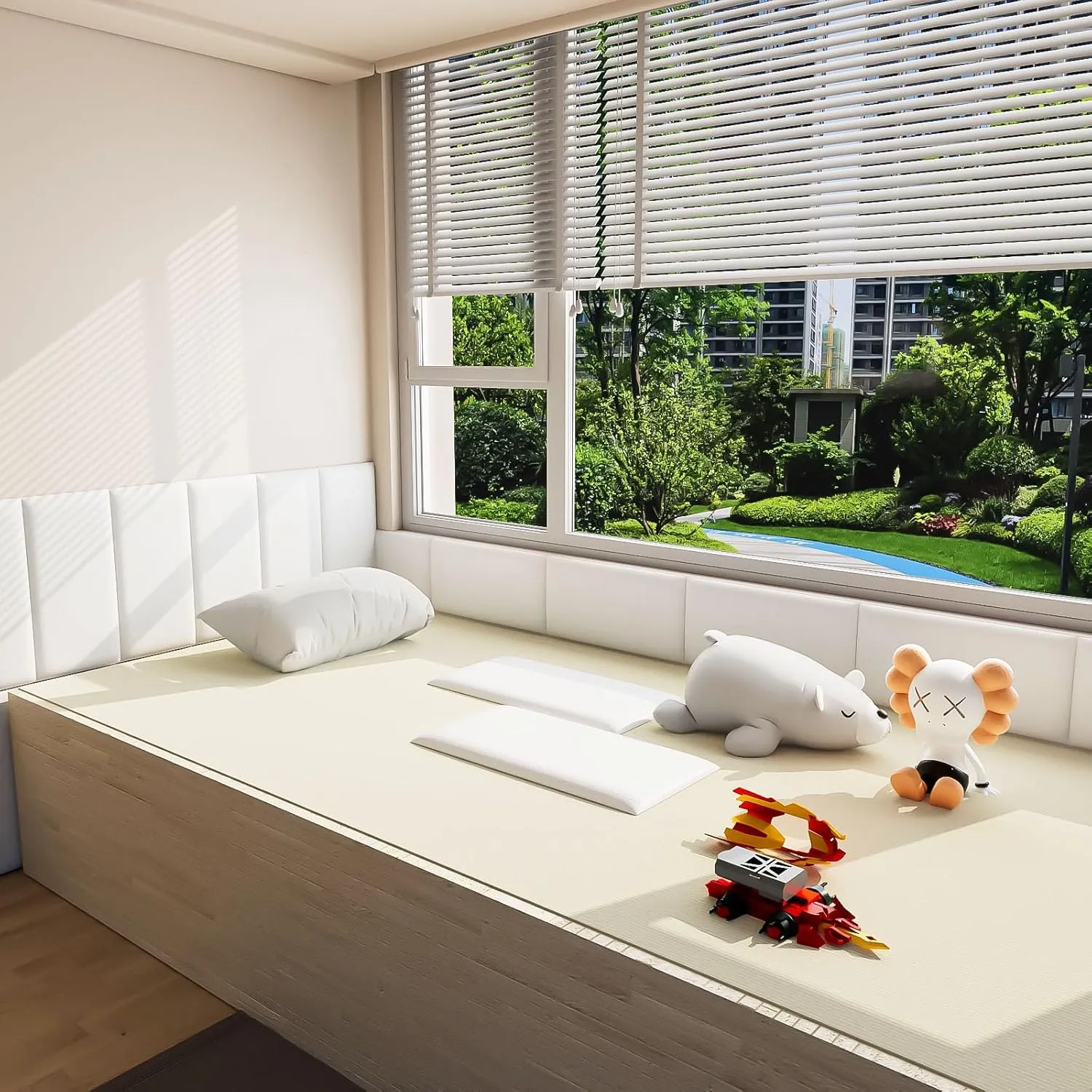 3D Anti-Collision Wall Padding for Kids, White Peel and Stick Headboard Pack of 4 Panels Sized 7.8" x 15.7", Self-Adhesive Panels for Bedroom/Living Room Upholstered Wall