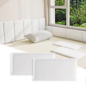 3D Anti-Collision Wall Padding for Kids, White Peel and Stick Headboard Pack of 4 Panels Sized 7.8" x 15.7", Self-Adhesive Panels for Bedroom/Living Room Upholstered Wall