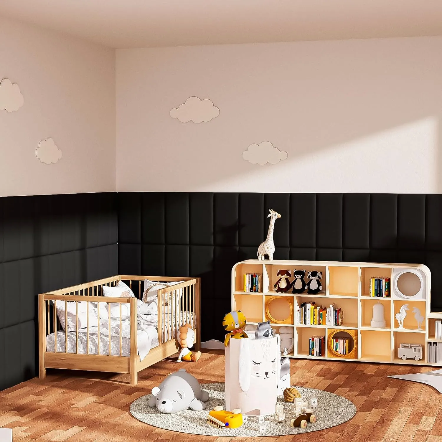 3D Anti-Collision Wall Padding Kids, Black Peel & Stick Headboard Pack of 6 Panels Sized 7.8" x 15.7", Self-Adhesive Panels for Bedroom/Living Room Upholstered Wall