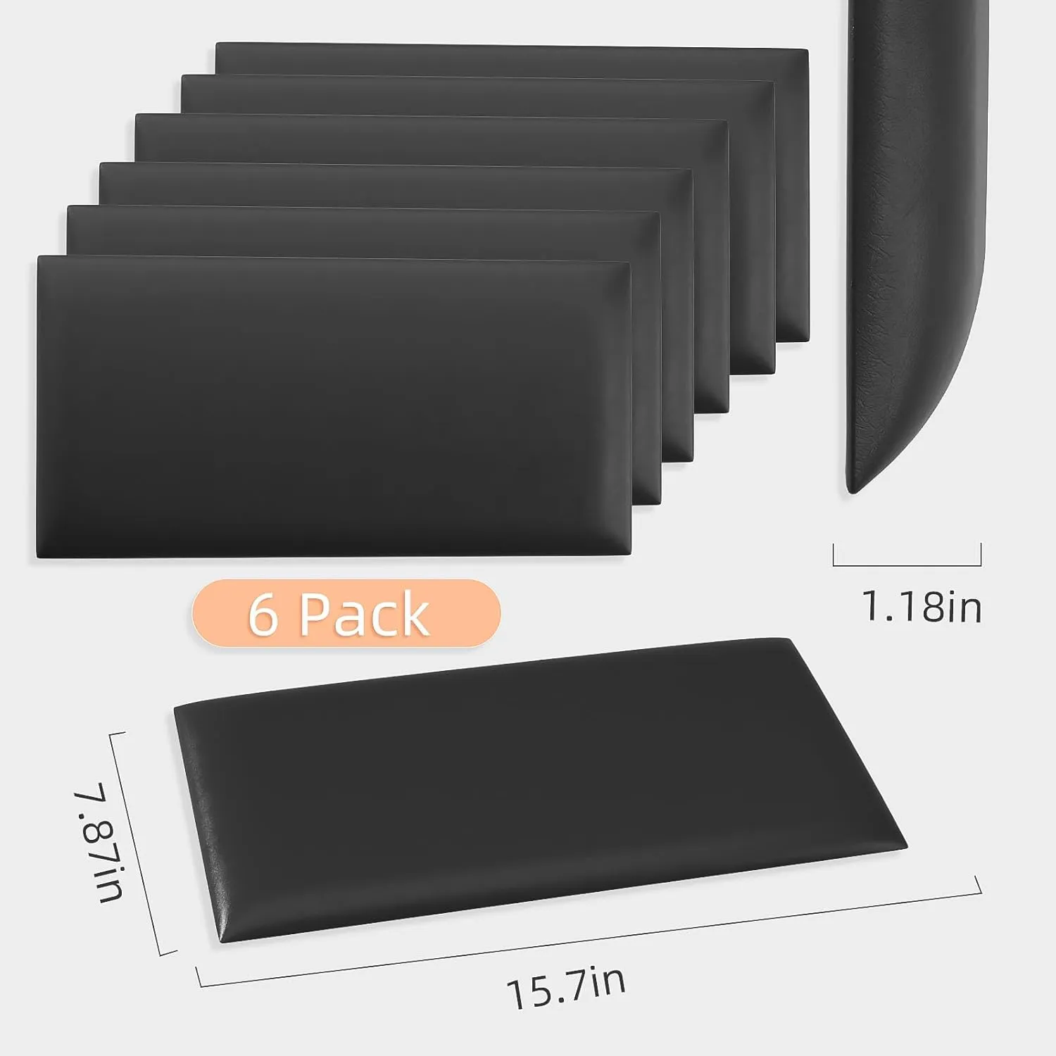 3D Anti-Collision Wall Padding Kids, Black Peel & Stick Headboard Pack of 6 Panels Sized 7.8" x 15.7", Self-Adhesive Panels for Bedroom/Living Room Upholstered Wall