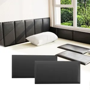 3D Anti-Collision Wall Padding Kids, Black Peel & Stick Headboard Pack of 6 Panels Sized 7.8" x 15.7", Self-Adhesive Panels for Bedroom/Living Room Upholstered Wall