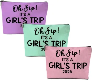 3Pcs Girl Trip 2025 Makeup Bag Funny Girls Trip Gifts Favors Girls Weekend Gifts Weekender Bag Summer Vacation Birthday Graduation Cosmetic Bag Travel Toiletry Bags Friendship Gifts for Women Bestie