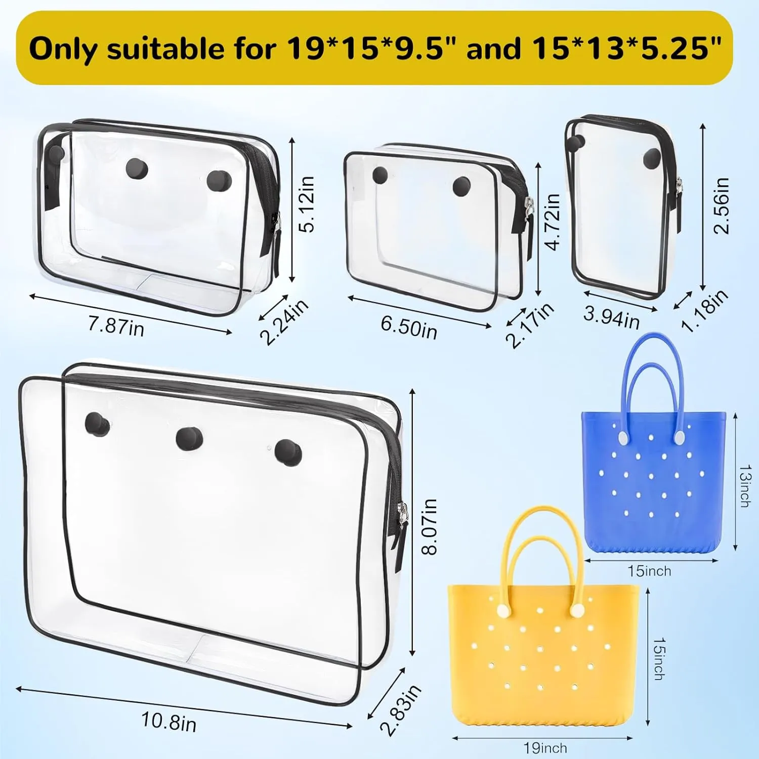 4 Packs Clear Bogg Bag Accessories with a Pair of Arm Sleeves and 2 Packs Decoration Charms for Bogg Bag Beach Tote Bag Travel Cellphone Makeup Clean Toiletry Brush Cosmetic Organizer- Black