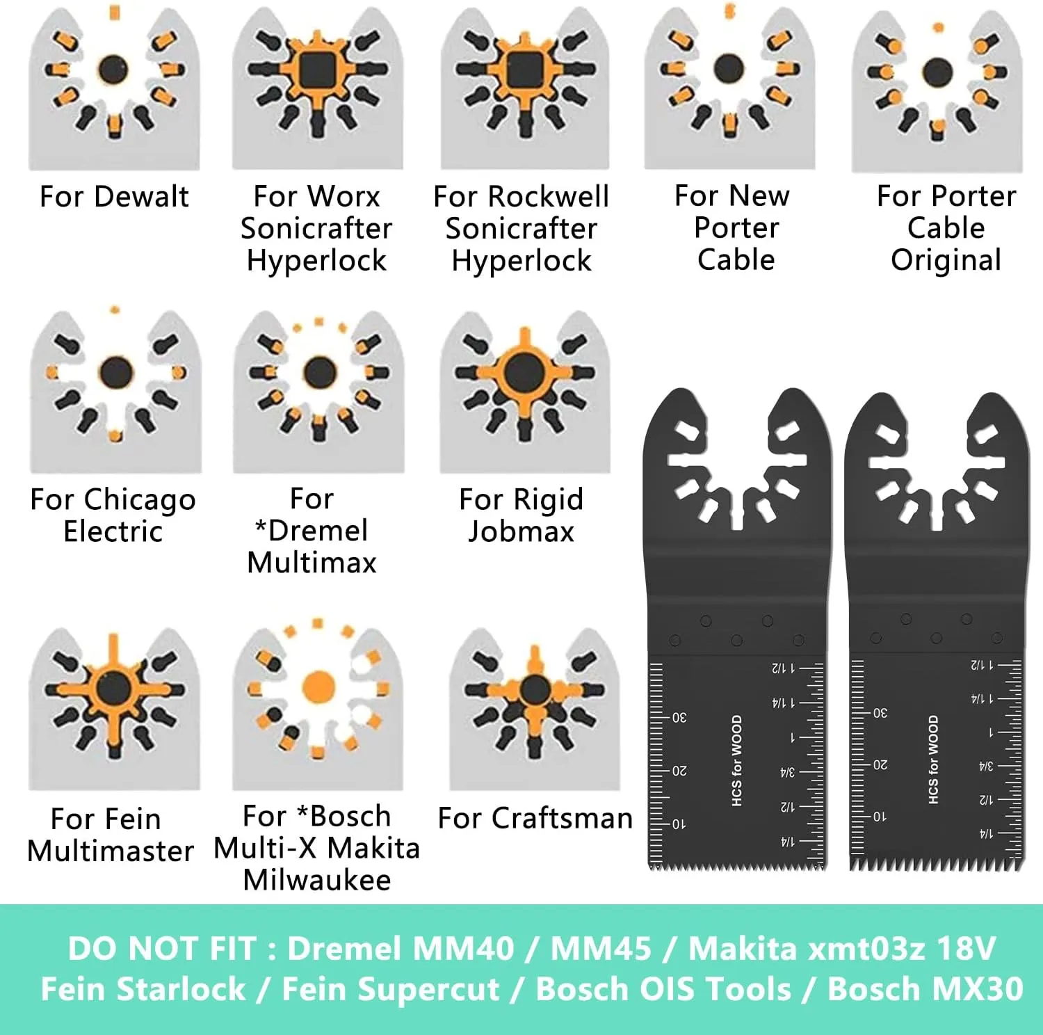 60Pcs Oscillating Tool Blades, Universal Metal Wood Plastic Multitool Blades Quick Release Saw Blades Compatible with Fein Multimaster, Milwaukee, Makita, Bosch, Dewalt, Ryobi, Craftsman