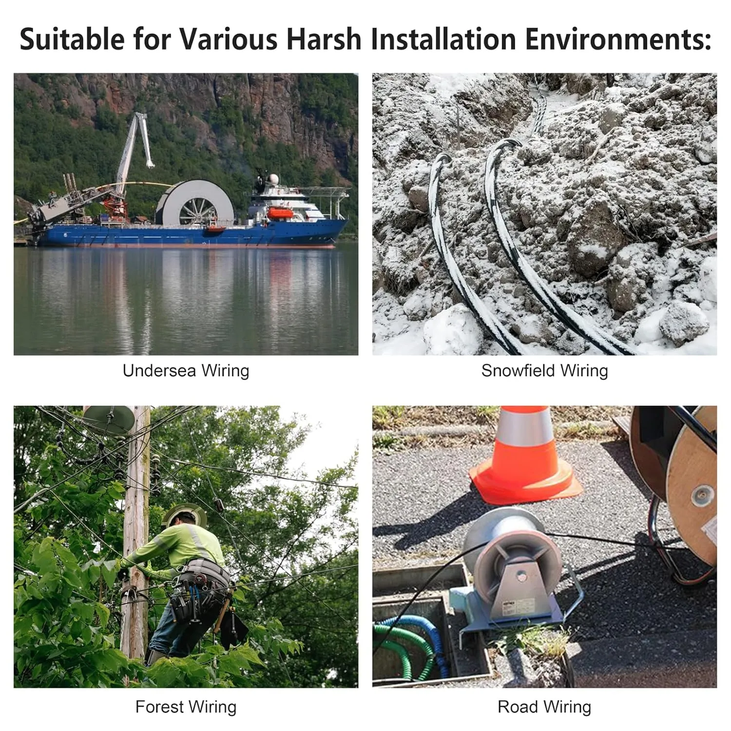 656ft/200m OD-5mm Industrial TPU OS2 LC to LC Outdoor Armored Fiber Optic Cable, Duplex Single Mode Fiber Patch Cable, 9/125um Uniboot LC Fiber with Pulling Eye Kit Installed on one end