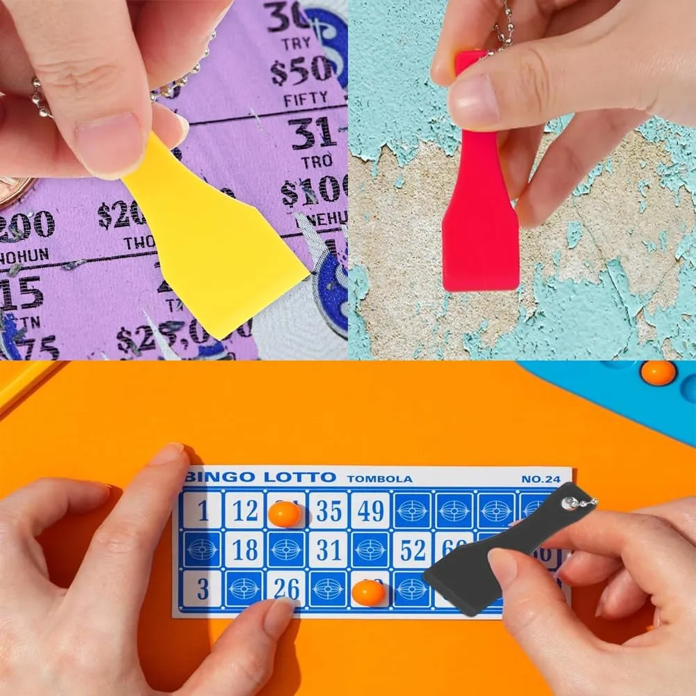 70 Pack Plastic Keychain Lotto Scratcher Small Lottery Ticket Scratcher Tools Label Sticker Remover Tool Scraper for Lottery Ticket Portable (7 Mix Colors)