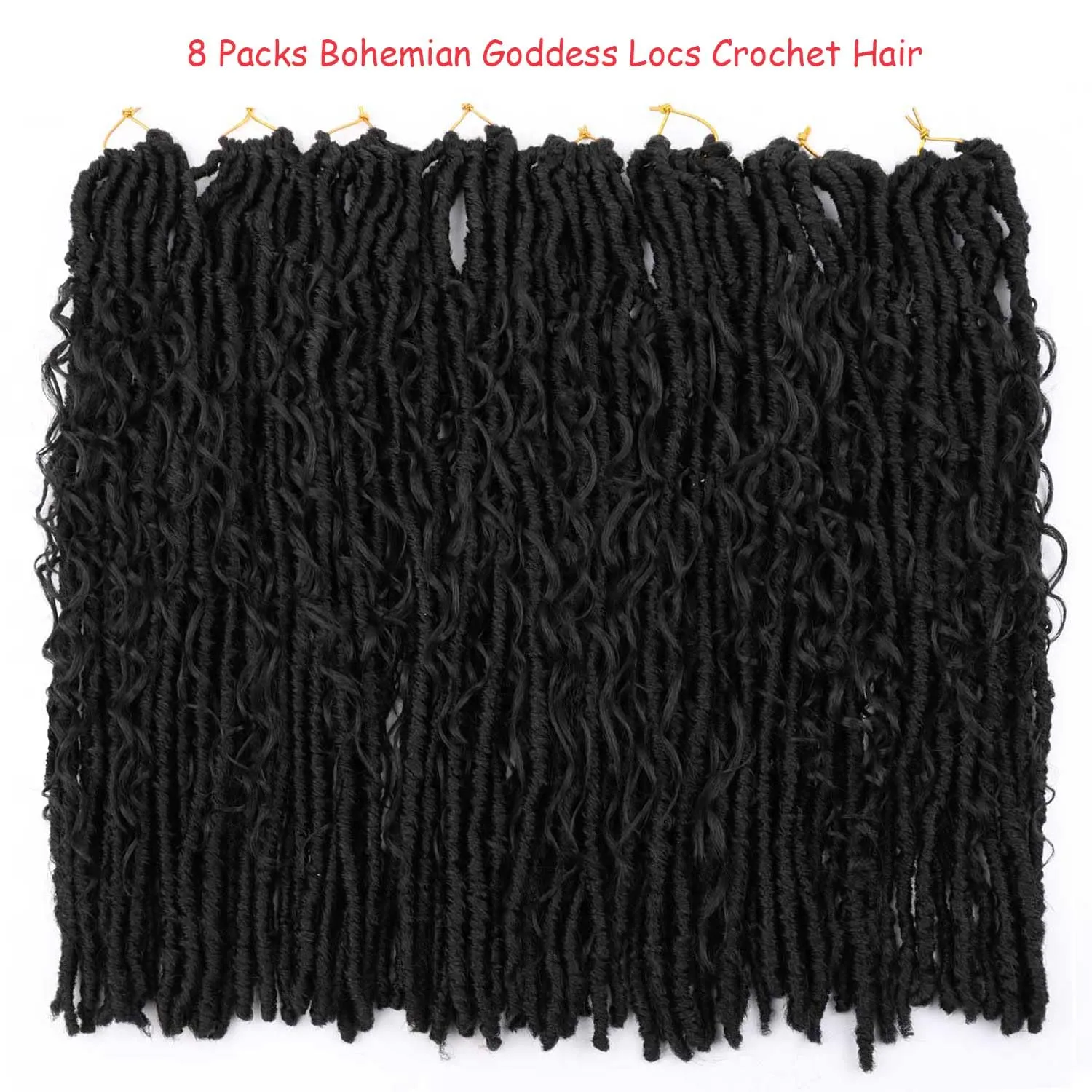 8 Packs Goddess Locs Crochet Hair Boho Braids 24 Inch Faux Locs Crochet Hair with Curly Distressed Soft Locs Crochet Braids for Black Women (1B, 24 Inch(Pack of 8))