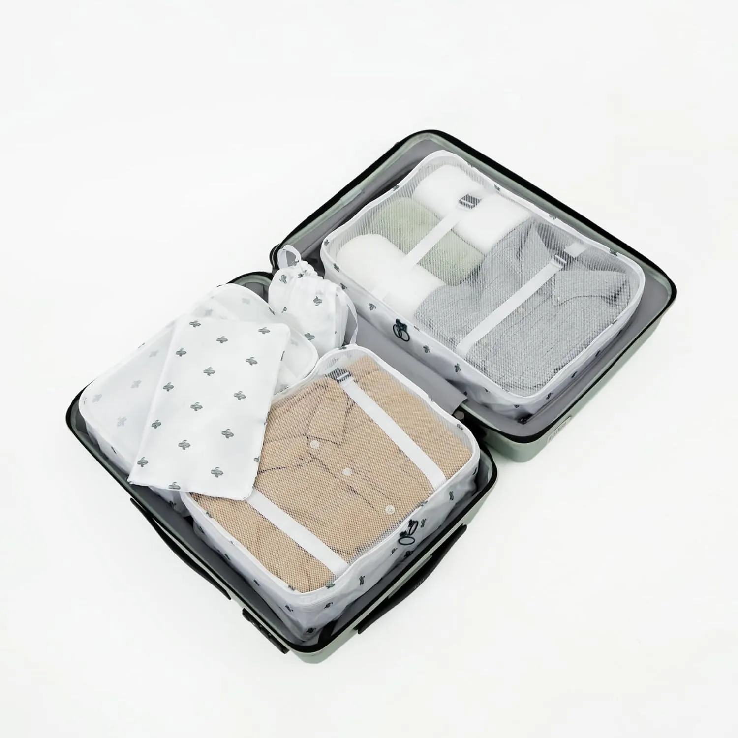 8 Set Packing Cubes for Suitcases - Travel Luggage Packing Organizers with Shoe Bag, Toiletry Bag, Laundry Bag (Cactus)