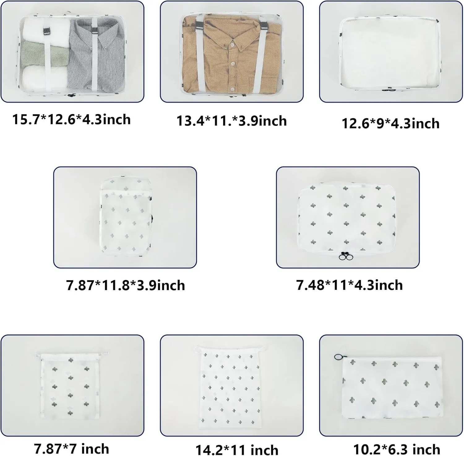 8 Set Packing Cubes for Suitcases - Travel Luggage Packing Organizers with Shoe Bag, Toiletry Bag, Laundry Bag (Cactus)