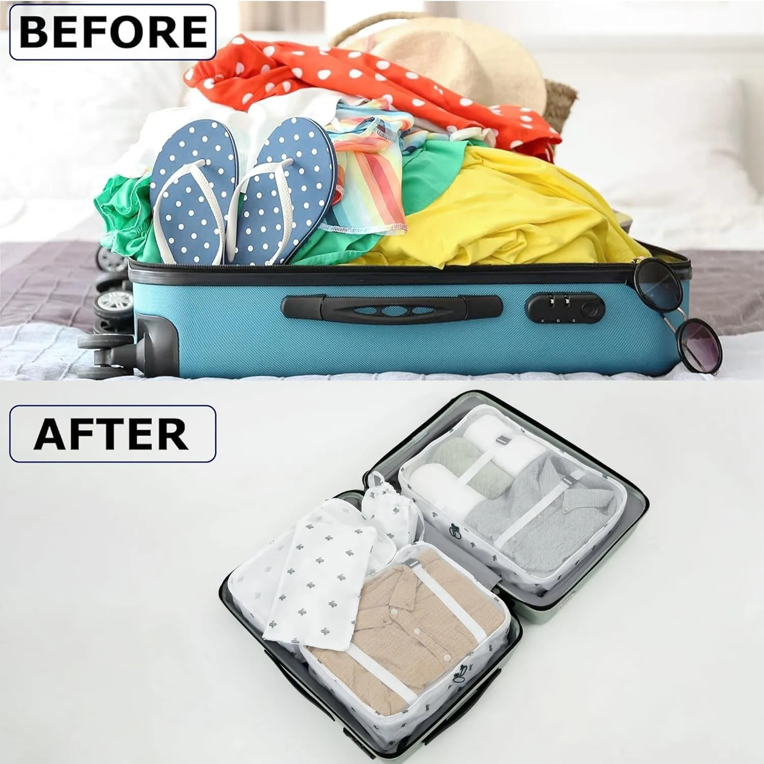 8 Set Packing Cubes for Suitcases - Travel Luggage Packing Organizers with Shoe Bag, Toiletry Bag, Laundry Bag (Cactus)