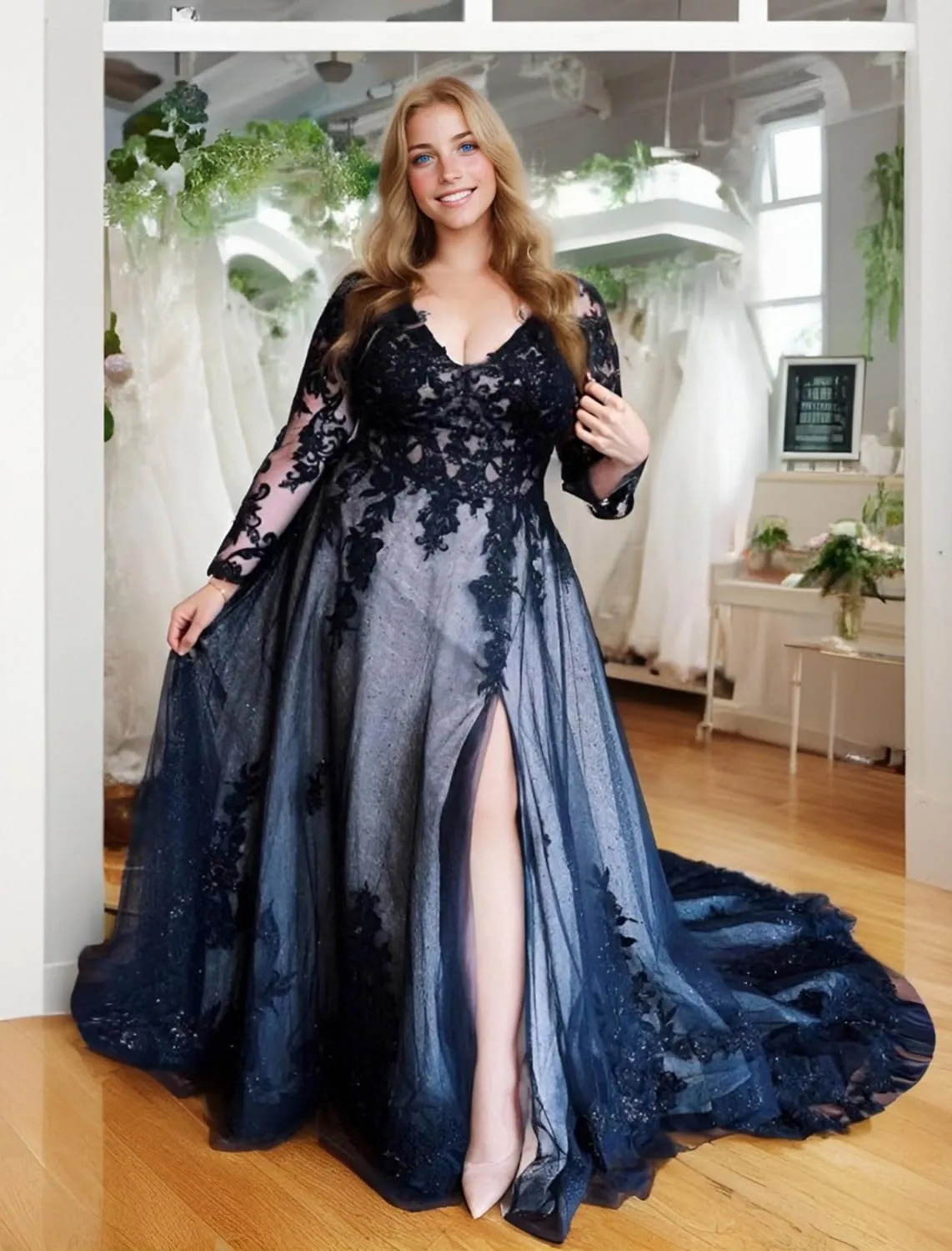 A-Line Elegant Evening Dress Court Train V-Neck Long Sleeves Ruched Appliques Prom Dress 2025
