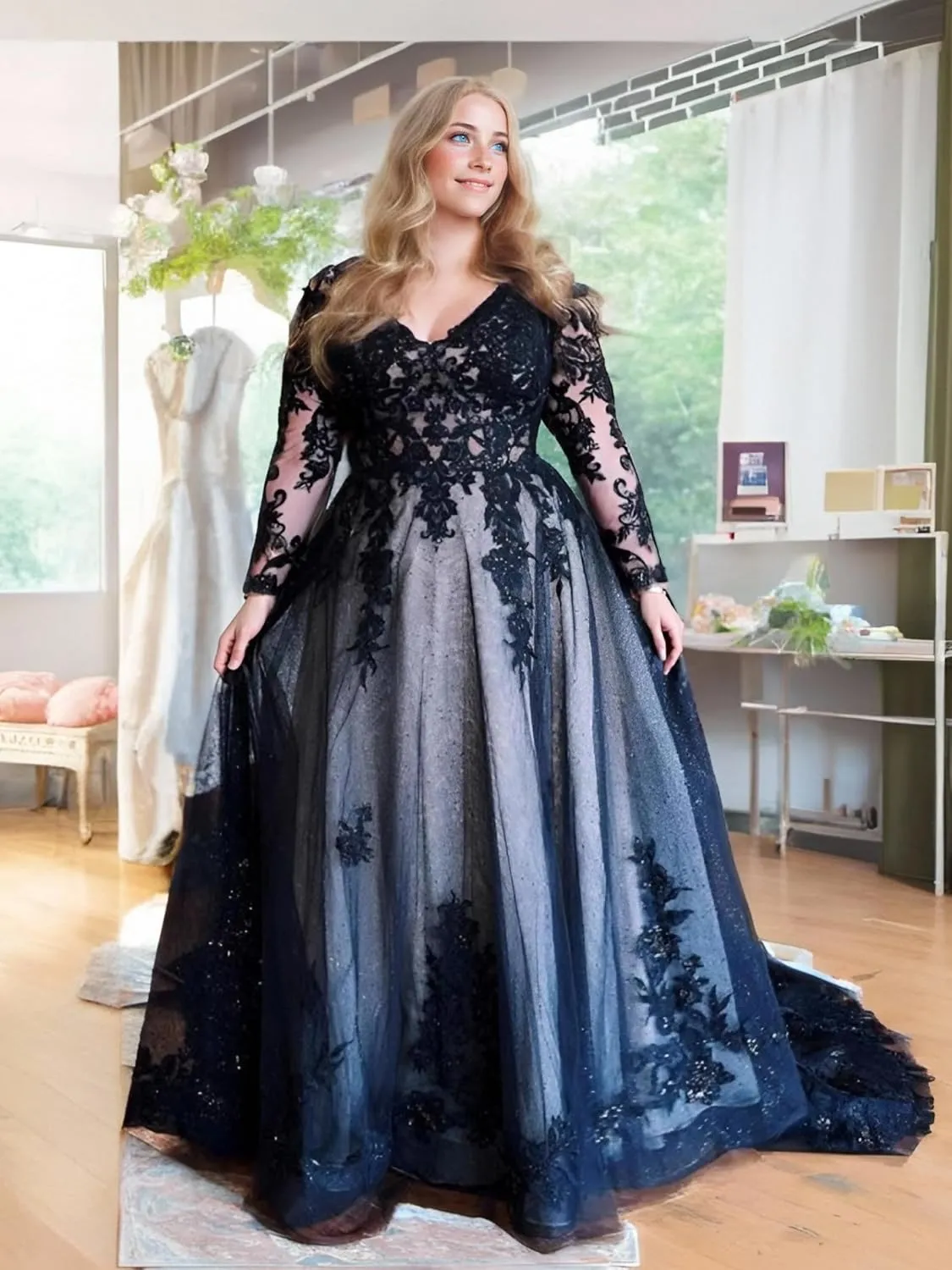 A-Line Elegant Evening Dress Court Train V-Neck Long Sleeves Ruched Appliques Prom Dress 2025