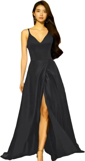 A-Line Princess Elegant Evening Dress Court Train V-Neck Sleeveless Split Front Wedding Guest Dress 2025
