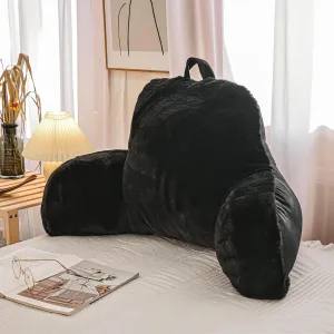 A Nice Night Faux Fur Reading Pillow Bed Wedge Large Adult Children Backrest with Arms Back Support for Sitting Up in Bed/Couch for Bedrest,Black,Large