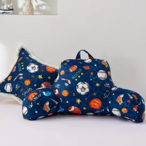 A Nice Night Kids Back Reading Pillow for Reading and Watching TV Bed to Lounge, Basketball Football Baseball Sports Party Printed，with Matching Cushion Cover