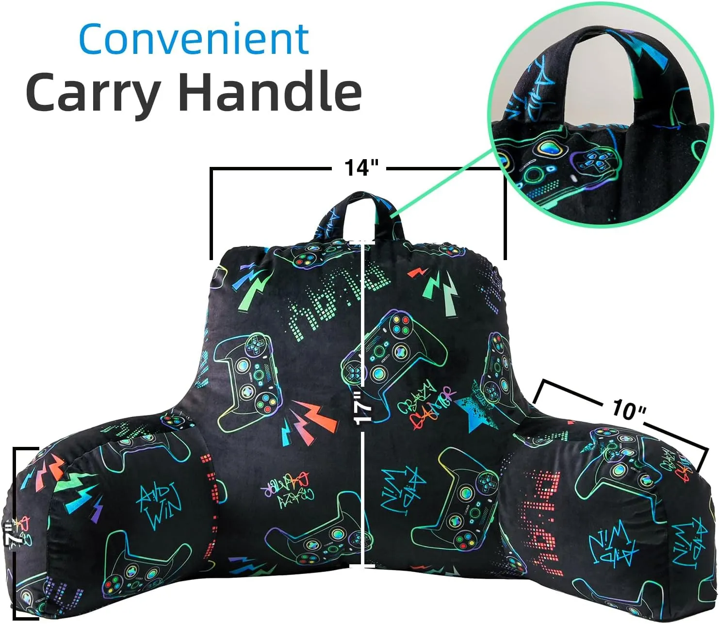A Nice Night Kids Back Resting Pillow for Reading and Watching TV Bed Rest Pillow to Lounge with Comfortable Back Support Great for The Bed or Couch,Gaming Printed,Matching Cushion Cover