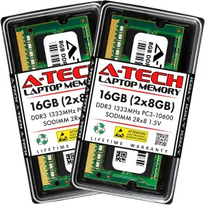 A-Tech 16GB Kit (2x8GB) Memory RAM for HP/Compaq Elitebook 8470P - DDR3 1333MHz PC3-10600 Non ECC SO-DIMM 2Rx8 1.5V - Laptop & Notebook