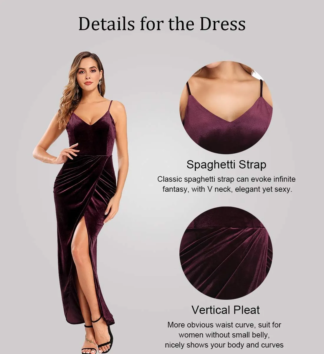 Ababalaya Elegant Spaghetti Strap Velvet Holiday Party Dresses for Women