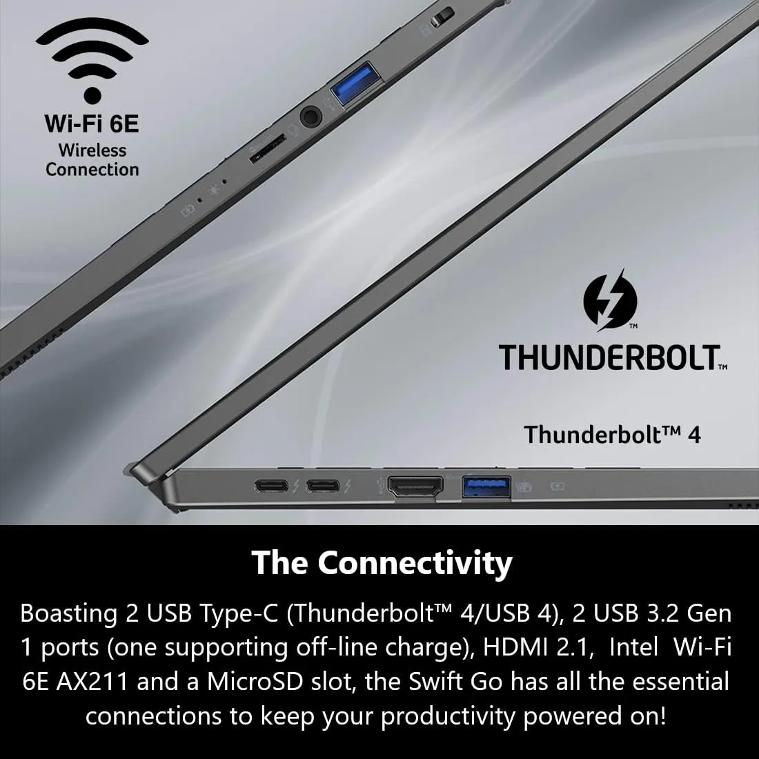 Acer Swift Go 16 Thin & Light Laptop | 16" 1920 x 1200 100% sRGB 400nit Display | Intel Core i5-1335U | Intel Iris Xe Graphics | 8GB LPDDR5 | 512GB Gen 4 SSD | Intel WiFi 6E AX211 | SFG16-71-52SD