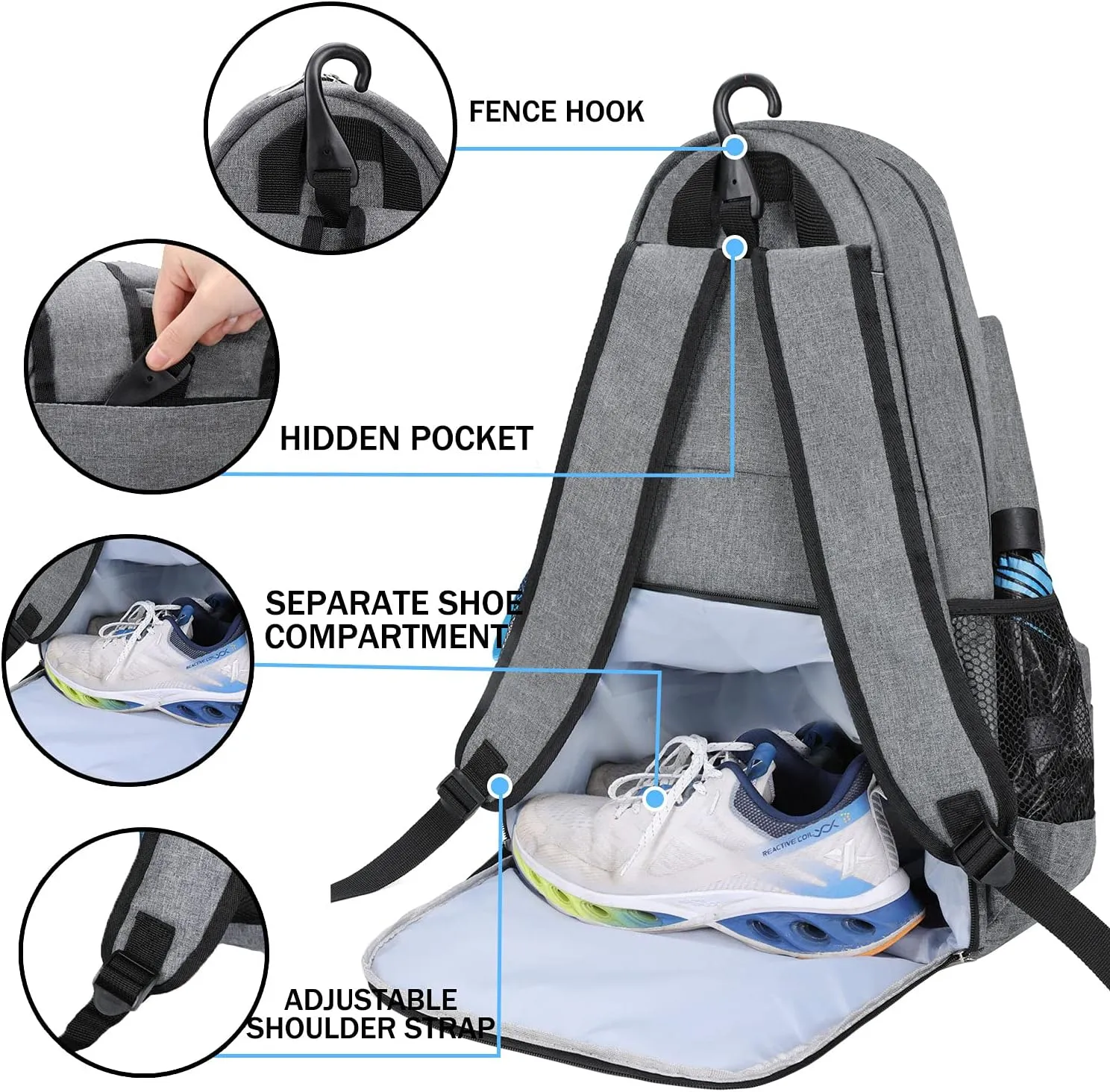 ACOSEN Tennis Bag Tennis Backpack - Large Tennis Bags for Women and Men to Hold Tennis Racket,Pickleball Paddles, Badminton Racquet, Squash Racquet,Balls and Other Accessories